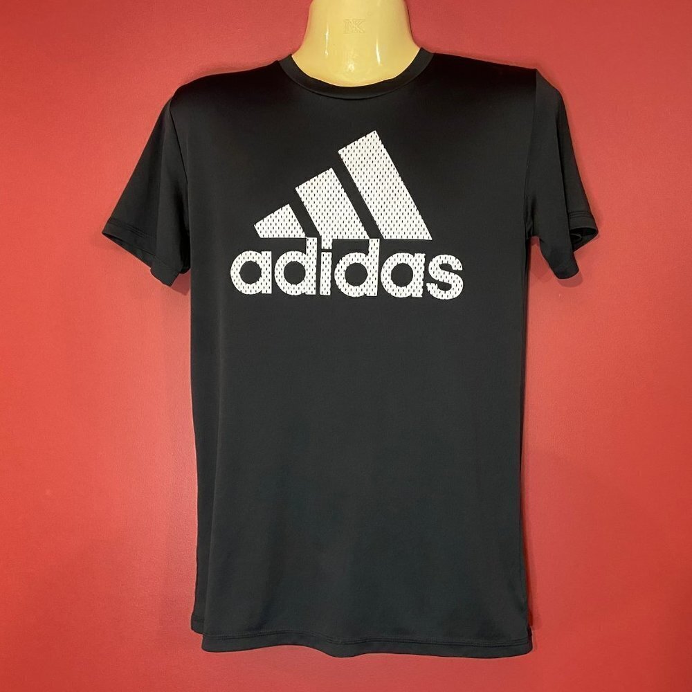 Adidas Boy's Black Poly Sport Crew Performance T-shirt - Size Large (14-16)